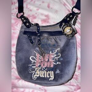 Juicy Couture Navy and Pink Embellished Bag Y2K Vintage